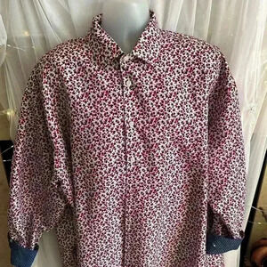LU Linea UOMO Men’s Blue , Red Floral Dress Shirt. Size 19. 34/35. Preowned